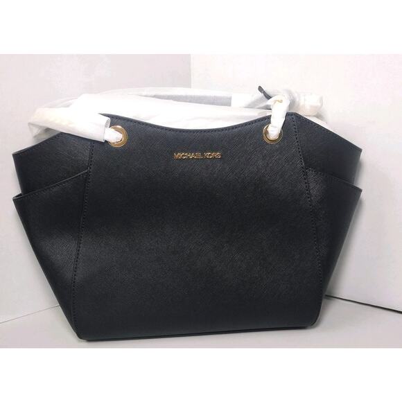 $558 Michael Kors Jet Set Travel Chain Leather Shoulder Tote Black Large NEW - Picture 2 of 11